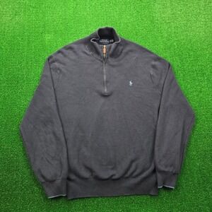 Polo Ralph‎ Lauren Sweater Mens 2XL Navy Blue Quarter Zip Mock Neck Pima Cotton